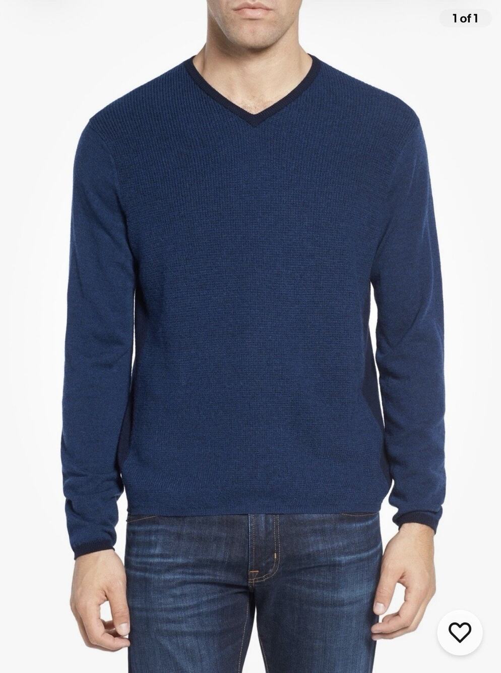 Zachary Prell Men’s Merino Wool Sweater Large Navy Blue Colorblock V-Neck